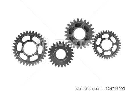 Metal gear isolated on white background for engine car and bike, teamwork business. Metal gear isolated on white background for engine car and bike, teamwork business. 124713995