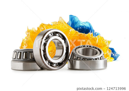Grease and ball bearing, Blue premium quality synthetic lithium complex grease, high temperatures and machinery lubrication for automotive and industrial. 124713996