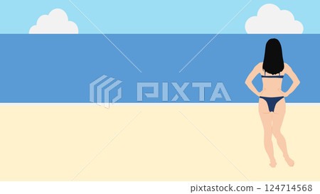 一位女士在海灘上享受暑假的插圖（在海裡游泳） 124714568