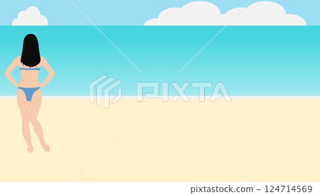 一位女士在海灘上享受暑假的插圖(在海裡游泳) 一位女士在海灘上享受暑假的插圖(在海裡游泳) 124714569