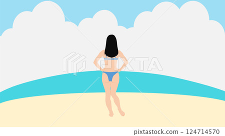 Illustration of a woman enjoying summer vacation on the beach (swimming in the sea) Illustration of a woman enjoying summer vacation on the beach (swimming in the sea) 124714570