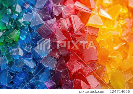 Vibrant rainbow mosaic: colorful glass shards for creative art and design themes 124714696