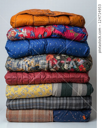 Cozy stacked blankets collection for autumn home decor and winter comfort Cozy stacked blankets collection for autumn home decor and winter comfort 124714953
