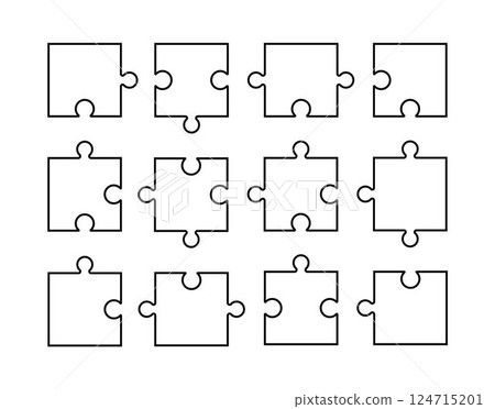Puzzle pieces arrangement isolated on white background Puzzle pieces arrangement isolated on white background 124715201