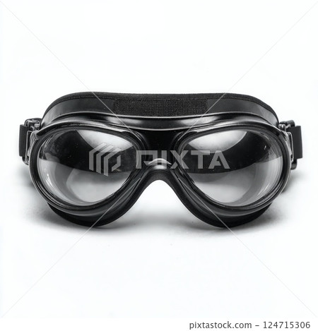 Vintage aviator goggles on minimalist background for retro fashion or costume design 124715306
