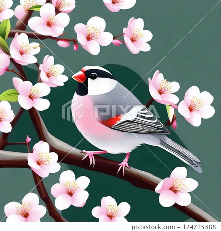 花和可愛的小鳥 124715388