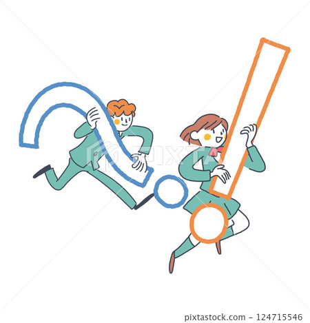 !? mark, a student in uniform running with knowledge easily Stock illustration material !? mark, a student in uniform running with knowledge easily Stock illustration material 124715546