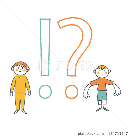 !? mark, elementary school student standing in front of knowledge Stock illustration material 124715547