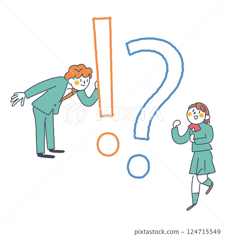 穿著制服的學生在問號和知識前進行交談 插圖素材 穿著制服的學生在問號和知識前進行交談 插圖素材 124715549
