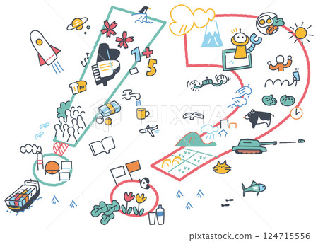 !? A worldview of elementary school students that spreads through doubts and a spirit of inquiry Stock illustration material !? A worldview of elementary school students that spreads through doubts and a spirit of inquiry Stock illustration material 124715556