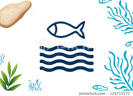 白色背景下以水族館為靈感的設計插圖 白色背景下以水族館為靈感的設計插圖 124715572