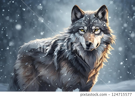 Illustration of a wolf staring in the snow 124715577