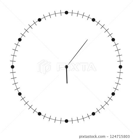 Round clock face with stopwatch dial, time meter scale, speedometer marks, and minimal line icon design. Flat vector illustration isolated on white background. Round clock face with stopwatch dial, time meter scale, speedometer marks, and minimal line icon design. Flat vector illustration isolated on white background. 124715803