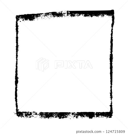 Hand-drawn rectangular frame with rough brush strokes, sketchy pencil and chalk outline, scribbled square border for design. Flat vector illustration isolated on white background. 124715809