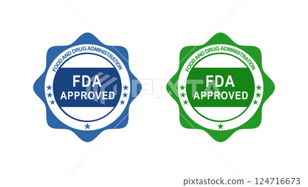 FDA Approval Seals for Health Products Shown in Blue and Green Colors on a Simple Background FDA Approval Seals for Health Products Shown in Blue and Green Colors on a Simple Background 124716673