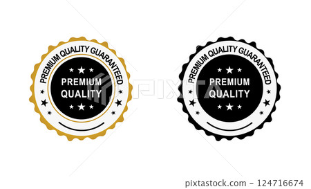 Premium Quality Guarantee Badges in Gold and Black Showcasing Reliability in Products and Services Premium Quality Guarantee Badges in Gold and Black Showcasing Reliability in Products and Services 124716674