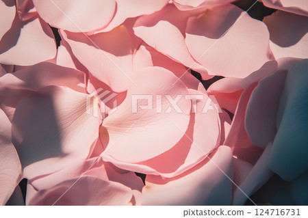 Elegant background of pink rose petals with a soft focus and a vintage film filter effect, creating a romantic and nostalgic floral atmosphere 124716731