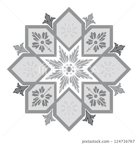 Retro design original floral vintage Oriental ornament decorative set isolated vector 124716767
