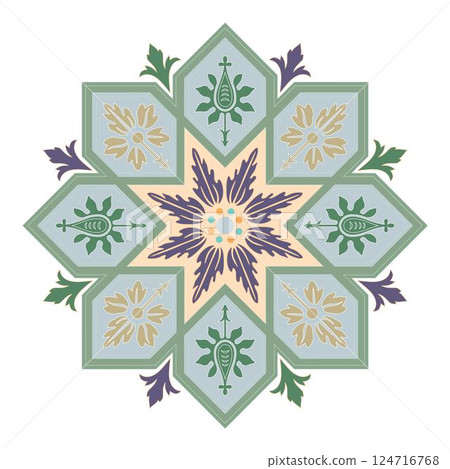 Retro design original floral vintage Oriental ornament decorative set isolated vector 124716768