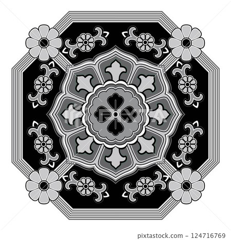 Retro design original floral vintage Oriental ornament decorative set isolated vector 124716769