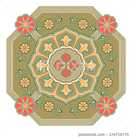 Retro design original floral vintage Oriental ornament decorative set isolated vector 124716770