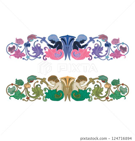 Retro chapter dividers swirl floral and cherub ornament bookmarks sketch set 124716894