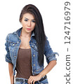 beautiful asian woman model wearing jeans fashion for everyday with white background 124716979