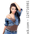 beautiful asian woman model wearing jeans fashion for everyday with white background 124716981