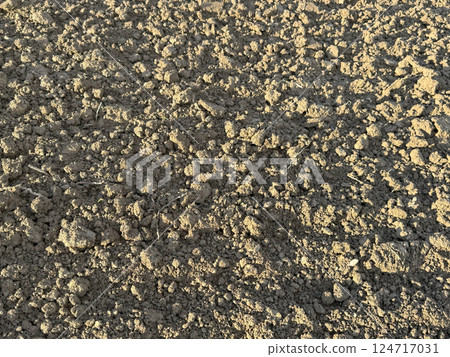 Wall of clay structure, soil background made form mud. Selective focus 124717031