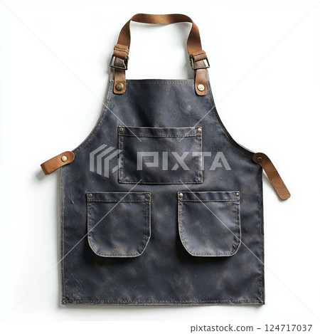 Rustic artisan apron with pockets for crafting and cooking durable denim and leather design 124717037