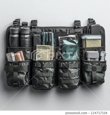 Tactical gear organizer with multi-pocket design for outdoor adventures and emergency preparation 124717104