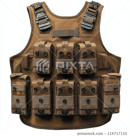 Tactical military vest with modular pouches for outdoor adventure and survival gear organization 124717110