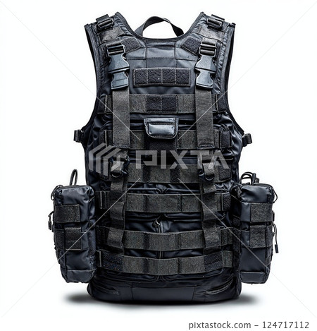 Tactical military vest with storage pouches for outdoor adventure and security gear 124717112