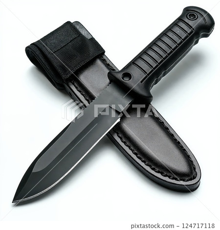 Tactical survival knife with sheath - durable black blade for outdoor adventure and camping 124717118