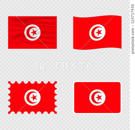 Tunisia national flag in four different styles. Tunisia national flag in four different styles. 124717439