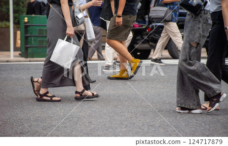 People walking around the city on a summer holiday People walking around the city on a summer holiday 124717879