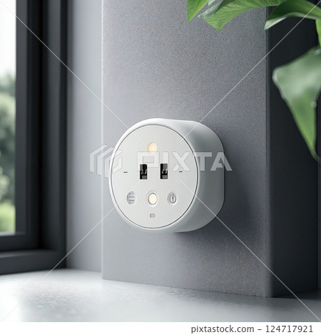 Modern smart wall outlet with usb ports and led indicator for contemporary interior design 124717921