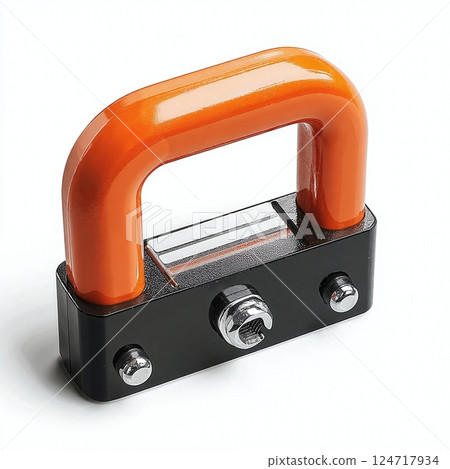 Modern u-lock design for bicycle security with vibrant orange and black contrast 124717934