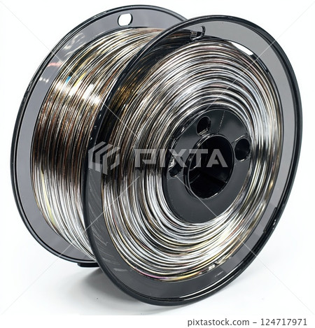 Shiny metallic 3d printer filament spool for innovative and precise additive manufacturing projects Shiny metallic 3d printer filament spool for innovative and precise additive manufacturing projects 124717971