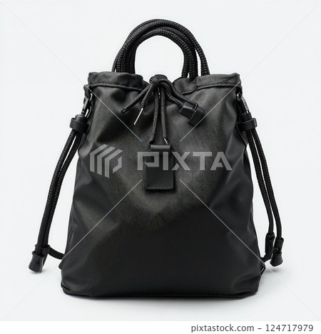 Sleek black drawstring backpack with modern design for urban travel and versatile daily use 124717979