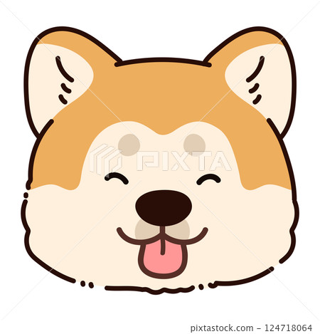 簡單可愛的微笑秋田犬插圖與主要線條 124718064