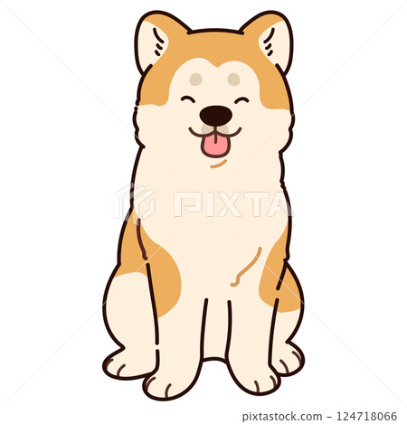 一隻微笑著的秋田犬面朝前方坐著的簡單可愛的插圖，帶有主線 124718066