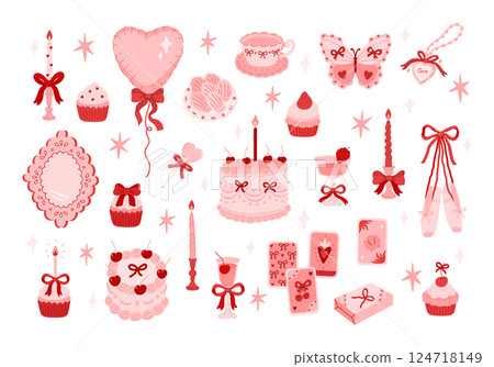 Coquette aesthetic set clipart 124718149