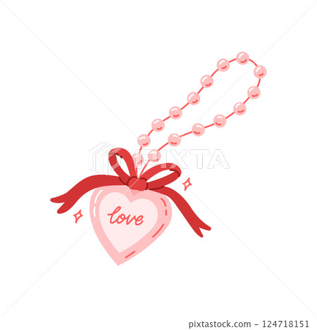 Pink heart pendant on bead necklace 124718151