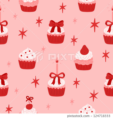Seamless pattern of cupcakes  124718333