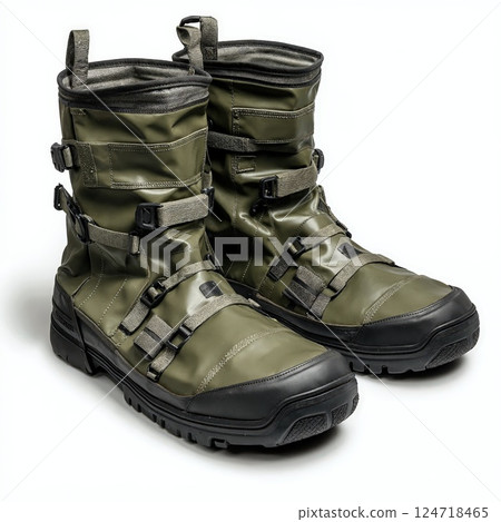 Modern military-inspired high-top tactical boots for outdoor adventure and urban exploration 124718465