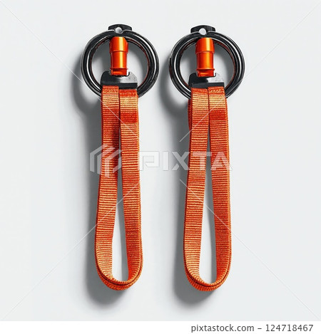 Modern minimalist orange carabiner keychains with striped loops for outdoor and everyday use 124718467