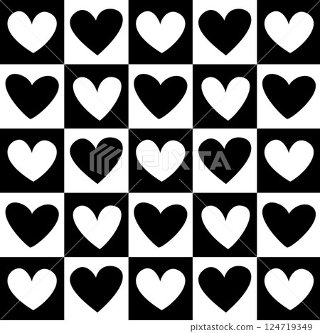 Pattern of black and white hearts. Chess background. Vector flat illustration 124719349