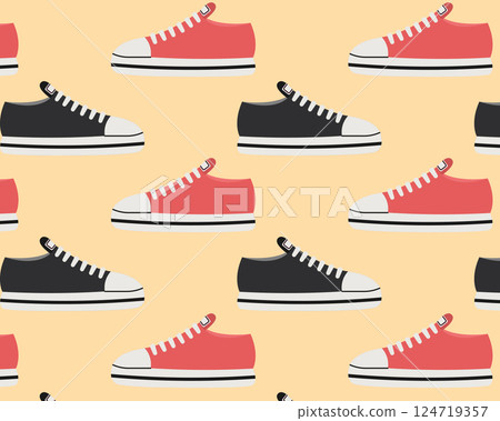 Black and red sneakers. Vector seamless pattern 124719357