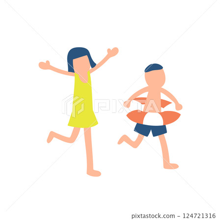 孩子們穿著泳衣玩耍的插圖 孩子們穿著泳衣玩耍的插圖 124721316